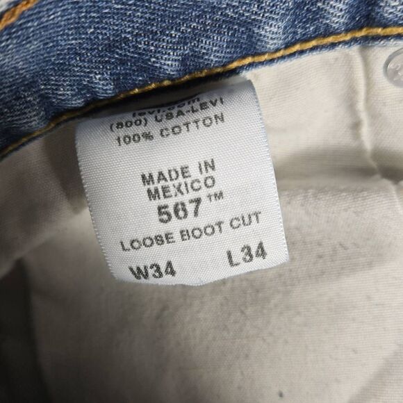 Vintage Levis 567 Jeans Mens 34x34 Blue Loose Bootcut Pants Baggy Y2K (32x32) - Picture 13 of 15